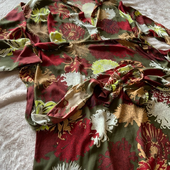 Zara Floral Print Midi Dress/Green,Red, Beige Floral/Women’s Size Large - Picture 7 of 10